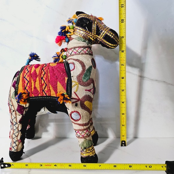 Vintage Mid Century Indian Rajasthani Patchwork Embroidery Folk Art Horse - Picture 10 of 10
